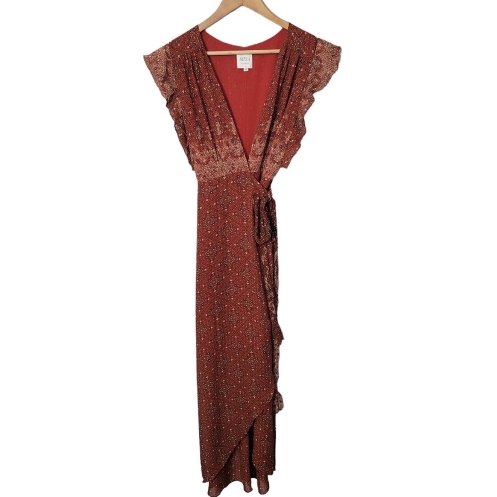 Misa LA Red Printed Ruffle Maxi Wrap Dress